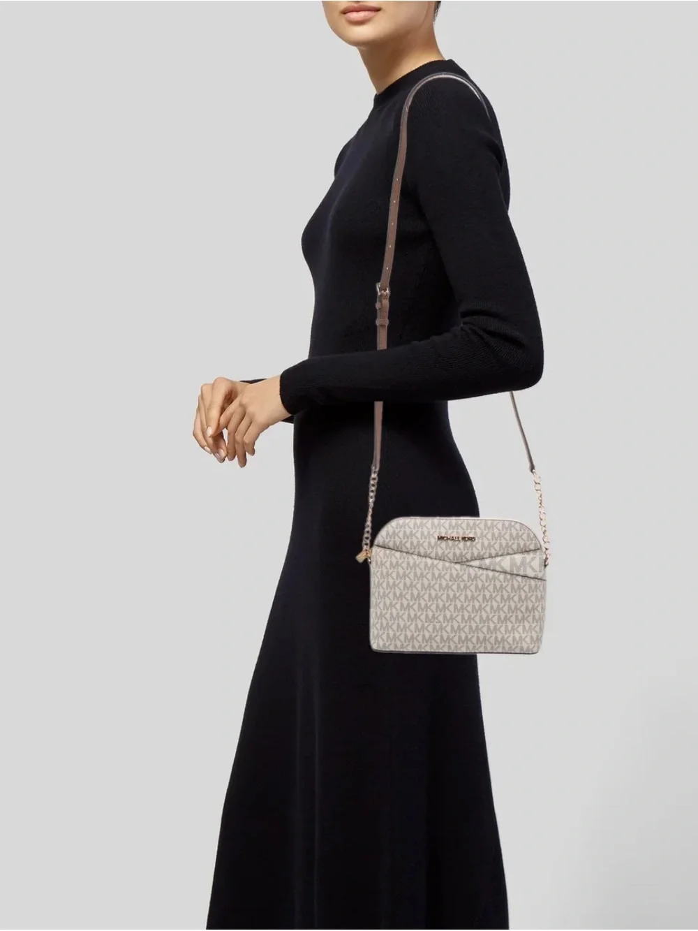 Michael Kors Beige/Acorn Signature MK Crossbody Bag NWT $398